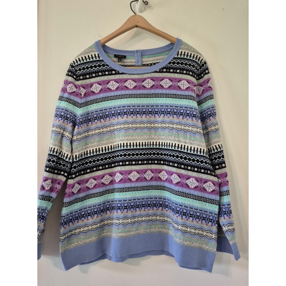 Talbots Women's 2X Lambs Wool Fair Isle Nordic Sweater Breathable Cabincore Ski